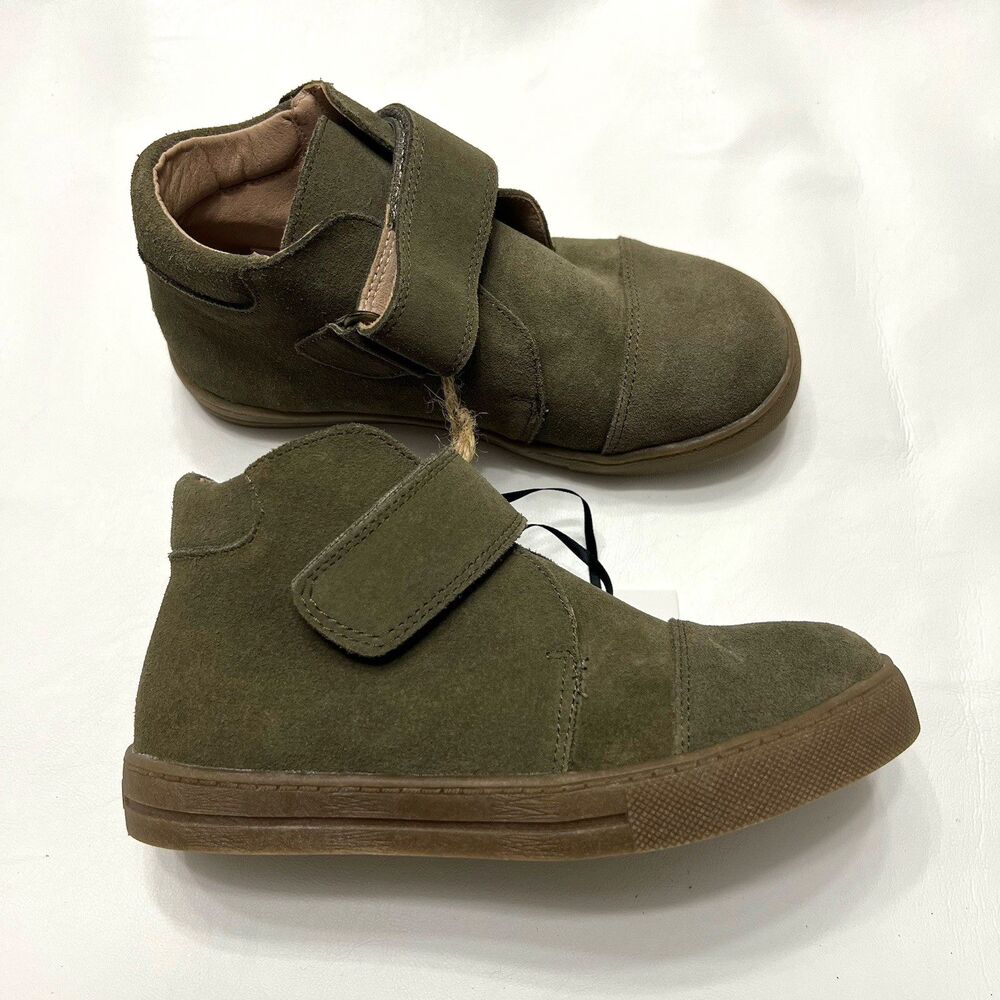 SweetHoney Suede Sneaker Olive Green Leather Little Boys Size 12 Hook & Loop NWT